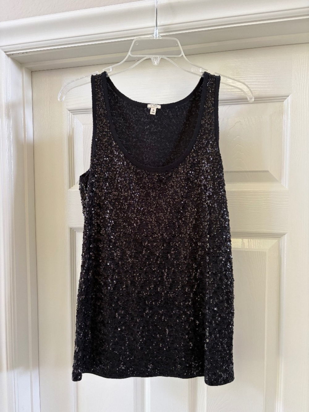 J. Crew Black Sequined Tank Top, 100% Cotton, Size Small